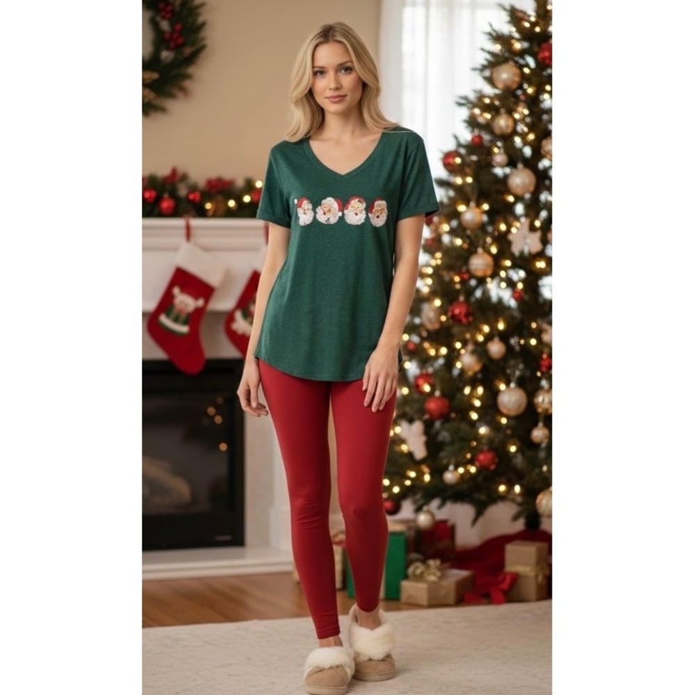 NEW Vintage Style Santa Claus Christmas Green‎ Cotton T Shirt Size Small
